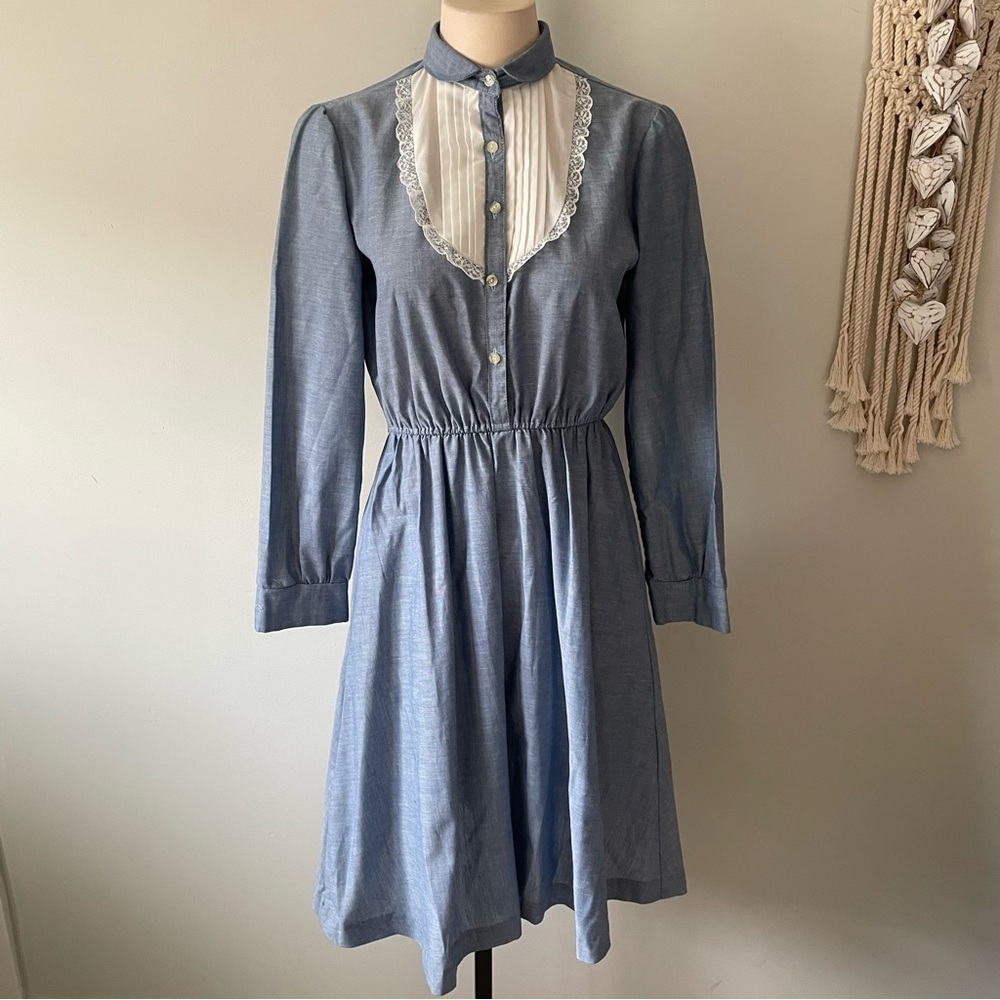70s Vintage Soufflé Prairie Midi Dress Victorian Cottagecore Size Small